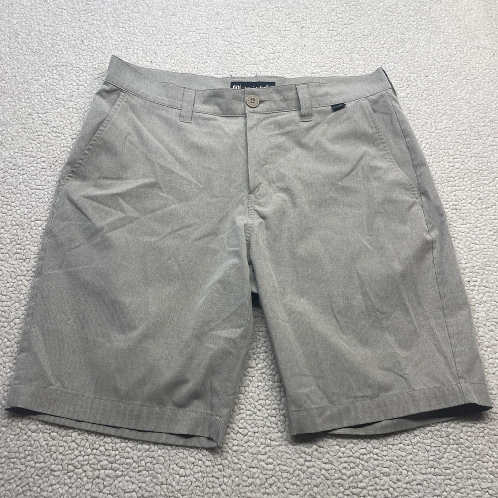 TravisMathew Shorts Men 32 Grey Beck 1MM208 Golf Performance Stretch Micro Check